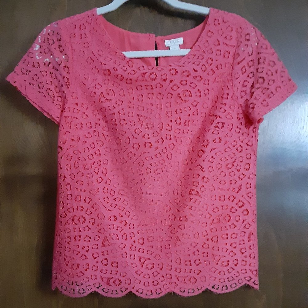 J Crew Orange Lace Short Sleeve Dressy Top size 00